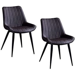 GEIRONV 2 stks eetkamerstoel, gestoffeerde faux lederen stoel metalen benen restaurants woonkamer lounge stoel moderne keuken accentstoel Eetstoelen (Color : Brown)