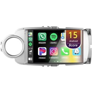 Android Radio voor Toyota Yaris Vitz 2008-2013, 9 inch Touchscreen Autoradio met Wireless CarPlay Android Auto Bluetooth WIFI(LHD,8Core(8+128GB))
