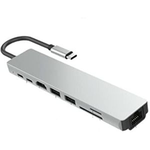 LESANGBAIHUODIAN USB Type C HUB Type-C Aan HDMI 4K VGA-adapter RJ45 LAN Ethernet SD TF USB-C 3.0 Typec 3.5mm Jack Audio Video Fit voor MacBook Pro OTG (Color : 8 in 1)