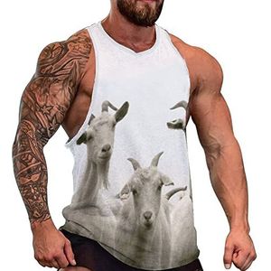 Goat Tanktop voor heren, grafische mouwloze bodybuilding-T-shirts, casual strand-T-shirt, grappige sportschool-spieren