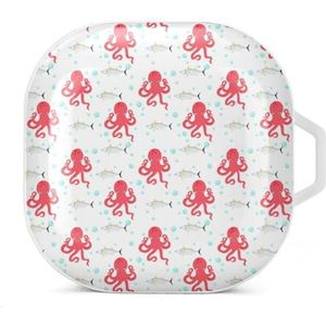 Octopus en tonijn patroon oordopjes hoesje compatibel met Samsung hard shell beschermhoes wit stijl