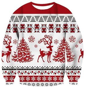 AllMonyba Unisex Kerstmis sweatshirt 3D kerstboom bedrukt volwassenen Kerstmis lange mouwen ronde hals top grappige kerstkostuums, # 2, XL