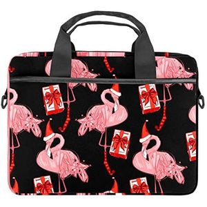 Flamingo Kerst Dier Laptop Schouder Messenger Bag Crossbody Aktetas Messenger Sleeve voor 13 13.3 14.5 Inch Laptop Tablet Beschermen Tote Tas Case, Meerkleurig, 11x14.5x1.2in /28x36.8x3 cm