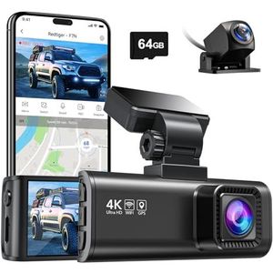 REDTIGER 4K Dual Dash Cam Ingebouwde WiFi GPS Voor 4K/2.5K en Achter 1080P Dual Dash Camera voor auto's,3,18"" Display, 170° Groothoek Dashboard Camera Recorder met Sony Sensor, Ondersteuning 256GB Max