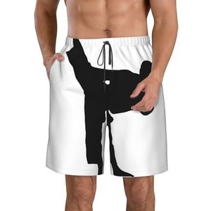 JIAWUJYNB Taekwondo Martial Arts Print Strandshorts voor heren, zomershorts met sneldrogende technologie, licht en casual, Wit, M
