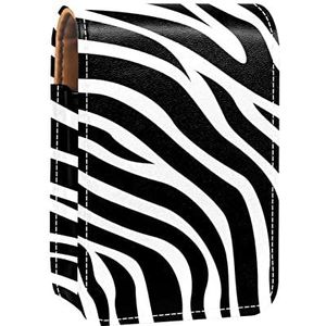 Zwart Wit Zebra's Lipgloss Houder Lippenstift Case Draagbare Mini Lipstick Opbergdoos Reizen Lipstick Organizer Case met Spiegel voor Vrouwen, Meerkleurig, 9.5x2x7 cm/3.7x0.8x2.7 in