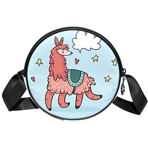 Ronde Crossbody Tas Messenger Bag Purse voor Vrouwen Leuke Alpaca Happy Running Star Heart Blue, Meerkleurig, 6.7x6.7x2.3 in, Sling Rugzakken