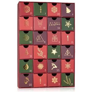 BRUBAKER Adventskalender om te vullen - Traditionele Kerst Rood Groen Goud - DIY Kerstkalender met 24 deurtjes voor waardebonnen, snoep en andere verrassingen - 32,5 cm hoog gemaakt van karton