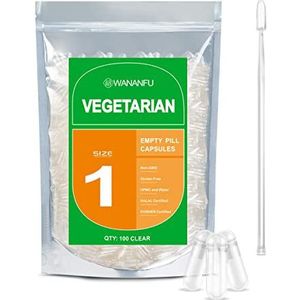 WANANFU Maat 1 Lege Capsules Vegetarische (100 stuks) Bundel met 2 Micro Lepel, compatibel met Capsulevulmachine Maat 1