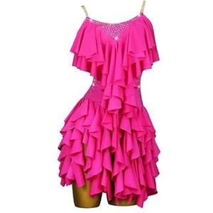Yhwacyznm Dameskleding voor Latin wedstrijddansen met open rug Salsa dansjurken Professionele tango cha cha dansoutfit Jarretel balzaalkostuum,Rose red,L