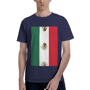 CKGODGF Katoenen T-shirt met vlag van Mexico-print, casual en comfortabel korte mouwen, geschikt voor fitness en dagelijks gebruik, Donkerblauw, S