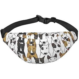 Funny Dogs Bull Terrier heuptasjes voor dames en heren, lichtgewicht verstelbare heuptas voor reizen, wandelen, fietsen, zwart, één maat, Zwart, Eén maat