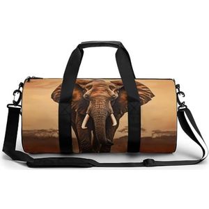 Afrikaanse Olifant Wandelen Reizen Sport Cilindrische Gym Bag Workout Tote Duffel Handtas Met Schouderriem Voor Mannen Vrouwen