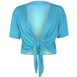 Fashion Essentials Dames Korte Mouwen Effen Tie Up Shrug Dames Stretch Fit Cropped Cardigan Bolero Top Plus Size Turquoise UK 12-14, Türkis