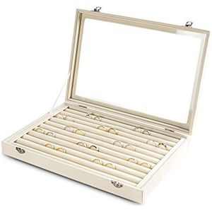 Frebeauty Sieraden Trays Velvet Clear Lid Organizer (Beige, 10 slots)
