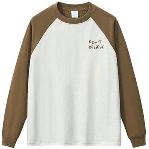 MYLLJBD Men'S Hoodies Men's T-shirts, Shirts | 305g Pure Cotton Embroidered Long-sleeved T-shirt Contrast Color Couple Loose Round Neck Sweatshirt-brown-xl