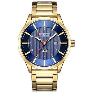 CURREN Heren jurk horloge met analoge kast kalender display en goud staal blauwe kast 8316, Goud, 24, armband