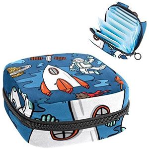 Periode Pouch Draagbare Tampon Opbergtas,Tampon Houder voor Portemonnee Vrouwelijke Product Organizer,kosmonaut Ruimteschip Alien Planet Rocket, Meerkleurig, 4.7x6.6x6.6 in/12x17x17 cm