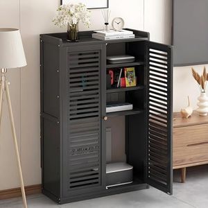 LIUWOPA WiFi-router verborgen doos en media-opbergkast - vrijstaande organizer met dubbeldeksplank voor thuis/kantoor - stijlvol zwart ontwerp (58,9 x 24,9 x 97 cm)