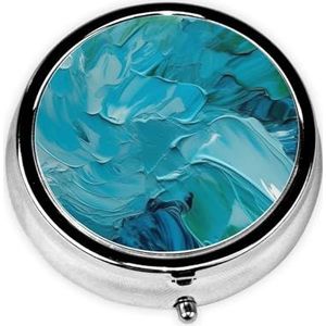 Pillendoos 3 compartimenten ronde kleine pillendoos reizen pillendoos voor portemonnee zak blauwe olieverf textuur metalen geneeskunde organisator draagbare pillencontainer houder om vitaminen