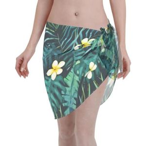 Hawaiiaanse print elegante strandwrap, bikini cover-up, badkleding jurk, voor vrouwen, perfect voor zwembad en resort zwart, Zwart, one size