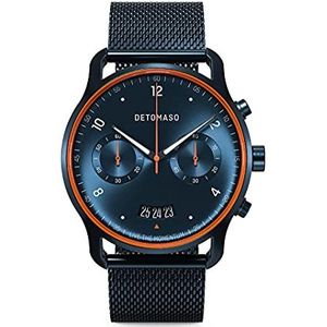 DeTomaso Sorpasso Velocita Blue Orange herenhorloge, analoog, kwarts, mesh, Milanees, blauw geborsteld, blauw, armband