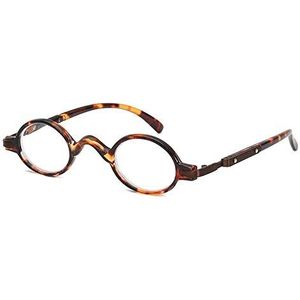 huateng Leesbril met klein montuur, voor dames en heren, modieus, rond montuur met veerscharnier, dioptrie magnifier, presbyopische glazen, +1,0 to +3,5, schildpad, +2.50 Vergrößerung