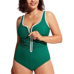 DELIMIRA Ingebouwde Cup Voor Dames Grote Maten Badpakken Badpakken Uit één Stuk Met Rits Aan De Voorkant Rijk groen 48