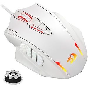 Redragon M908 Impact - Gaming Muis - Wit - Optische Bedrade Muis - 12400 DPI - 20 Programmeerbare Knoppen