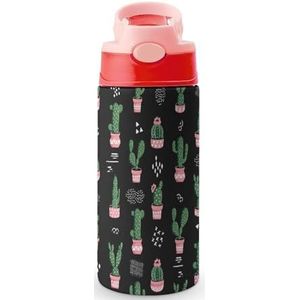 Cactus Patroon 12 oz Water Fles met Stro Koffie Tumbler Water Cup Rvs Reizen Mok Voor Vrouwen Mannen Roze Stijl