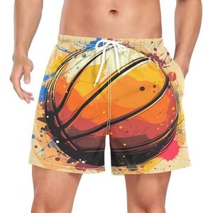 Wzzzsun Sport Basketbal Bal Beige Heren Zwembroek Board Shorts Sneldrogende Trunk met Zakken, Leuke mode, L