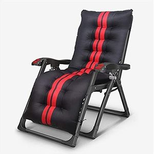 GEIRONV Zero Gravity Stoelen, for Patio Camping Outdoor Strandstoel met Bekerhouder Vierkante Stalen Poten Opvouwbare Ligstoel Fauteuil Fauteuils (Color : Black red+thick pad)
