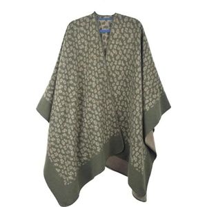 UBOHUZ Damesponcho, retro, sjaal, cape, kasjmier, trui, open voorkant, deken, wintermantel voor lente, herfst, winter, Groen, One size