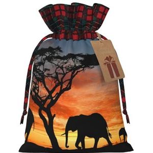 OPSREY Afrikaanse olifant bedrukte herbruikbare kerstcadeauverpakking tas met trekkoord geschenkzakje