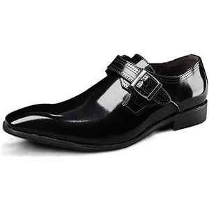 Oxford-schoenen for heren, slip op monniksband, vierkante teen, veganistisch leer, rubberen zool, blokhak, antislip, casual (Color : Black, Size : 38 EU)