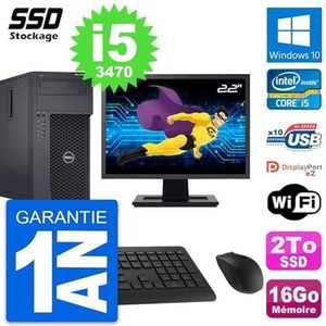 Dell PC Tower T1650 display, 22 inch, Intel Core i5-3470 RAM, 16 GB SSD, 2 TB, Windows 10, wifi (gereviseerd)