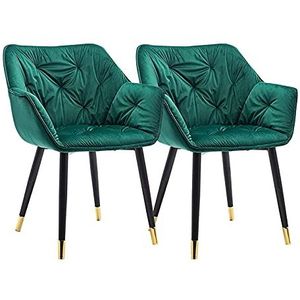 GEIRONV Set van 2 metalen poten fluwelen eetkamerstoel, moderne lounge zijstoel Keuken woonkamer slaapkamer fauteuil 45 × 44 × 80cm Eetstoelen (Color : Green, Size : Golden edging feet)