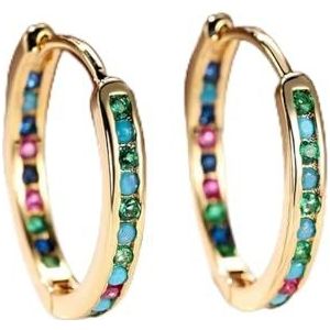 Regenboog Zirkoon Hoop Earring Multicolor Rhinestone Ronde Oorbellen Voor Vrouwen Champagne Goud Zilver Kleur Bruiloft Sieraden Accessoire-Goud