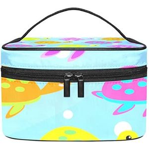 Schaal zeemeermin patroon blauw goud paars licht make-up tas voor vrouwen meisjes cosmetische tassen met handvat reizen make-up organizer tas, Schildpad Patroon Rosy Geel Oranje, 8.9x5.9x5.4 Inches, Make-up zakje