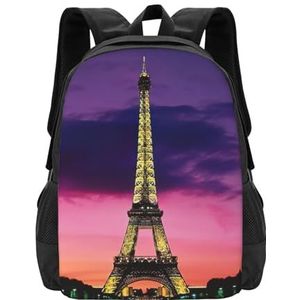 DEXNEL Paarse Eiffeltoren schoolrugzak voor meisjes en jongens, stijlvolle college school reizen casual dagrugzak boekentas, Zwart, Eén maat