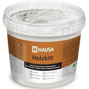 HAUSA Houtplamuurmassa, 1 kg, grijs, vulmiddel voor het repareren van houtschade, klaar voor gebruik, uitstekende vulcapaciteit, droogt