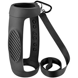 MayHei siliconen hoesje voor JBL Charge 5 draagbare luidspreker, reisdraagbeschermend met schouderriem en karabijnhaak, zachte huidhoes waterdichte hoes (zwart)
