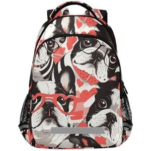 Wzzzsun Romantische Frankrijk Bulldog Honden Rugzak Boekentas Reizen Dagrugzak School Laptop Tas Voor Tieners Jongen Meisje Kids, Leuke mode, 11.6L X 6.9W X 16.7H inch