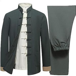 OIFAODAO, Katoen Linnen Tai Chi Uniform Mannen Lange Mouw Chinese Traditionele Kleding Tang Pak Hanfu Vechtsport Elderl,Tai Chi-uniformen(Grün,L XL)