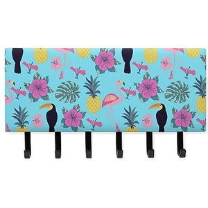 Toekan en Flamingo Ananas Sleutelhangers met 6 Haken Grote Wandgemonteerde Sleutelhouder voor Entryway