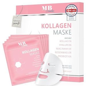 MB Cosmetics collageen masker - met hyaluron, niacinamiden en probiotica - Hydratiserend gezichtsmasker van hydrogel voor het verminderen van rimpels. Ultra-sterk geconcentreerd met 52.000 ppm, 5