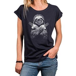 MAKAYA Grappig Dames Shirt Met Opdruk - Luiaard Sloth T-Shirt Met Korte Mouwen - Grote Maten Oversized Top Blauw Gr L