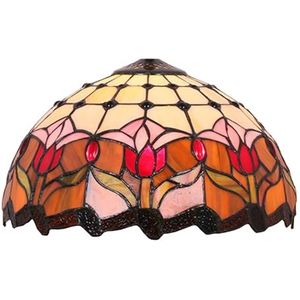 Tiffany lampenkap vervangende 12"" roze tulp glas-in-lood lampenkappen alleen met dop amber rood oranje bloem kralen vintage lampenkap geschikt voor tafel hanglamp plafondarmatuur