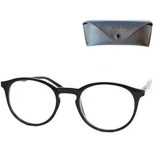 Mini Brille Klassieke Nerd Leesbril Met Blauw Licht Filter met Grote Ronde Transparante Lenzen, GRATIS Etui, Plastic Montuur (Zwart), Anti Blauw Licht Bril voor voor Mannen en Vrouwen +1.5 Dioptrieën