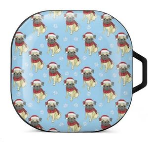 Pug-dog in Santas Hat Oordopjes Hoesje Compatibel met Samsung Hard Shell Beschermhoes Zwart-Stijl
